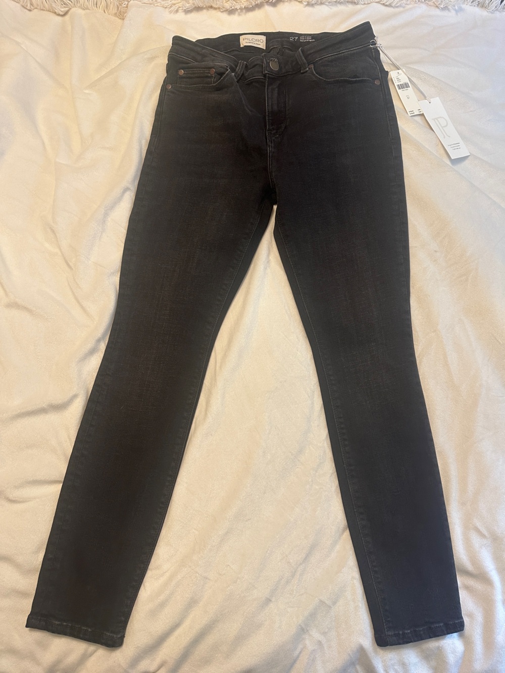 NWT Anthropologie Pilcro Slim Straight Leg Jeans Black Faded Wash Size 27